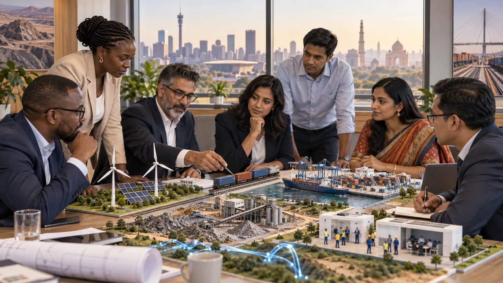 South African and Indian professionals discussing energy, infrastructure and skills projects